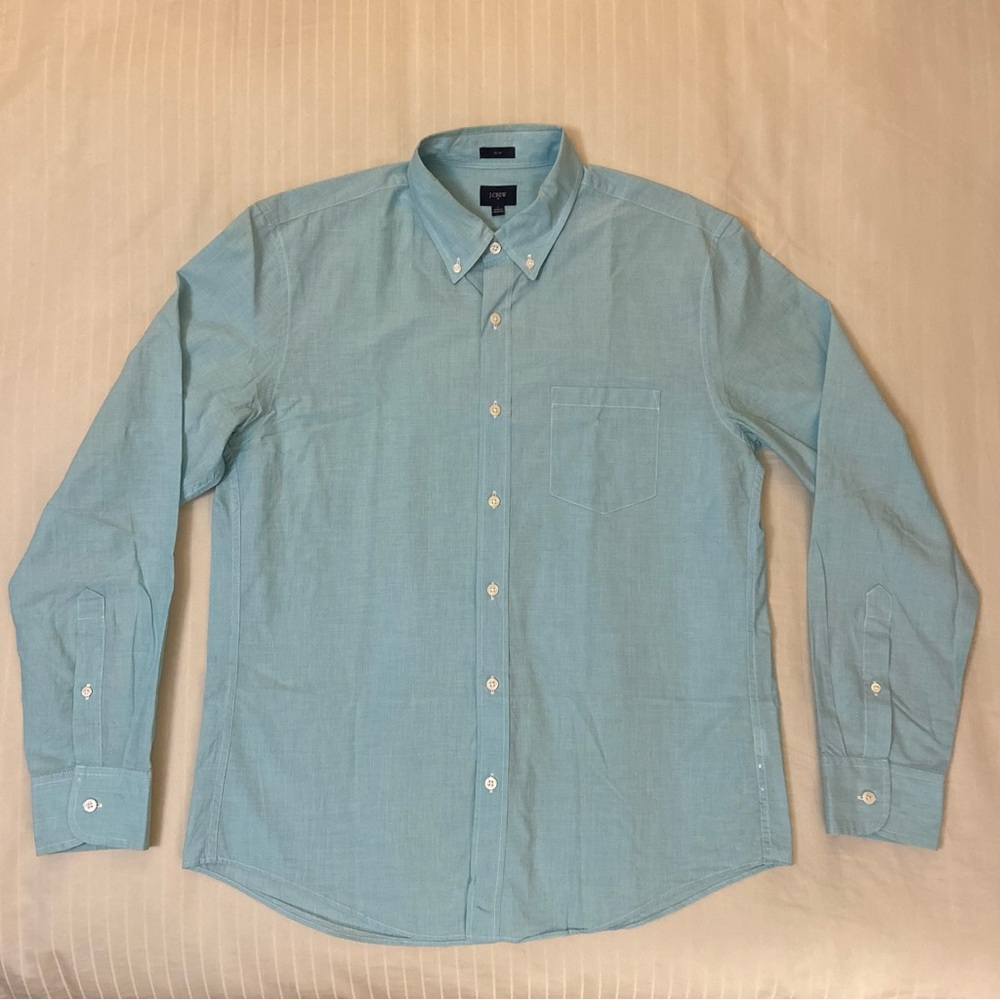 J. Crew slim long sleeve buttoned collar dress w/ pocket shirt sz L light green